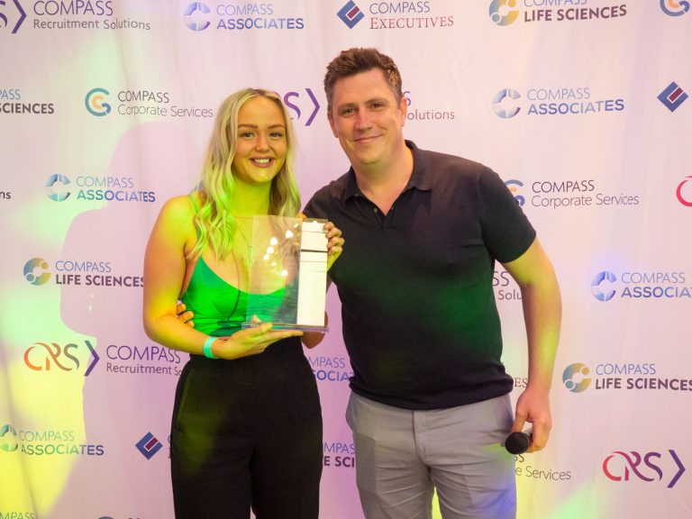 Compass Associates - Lily Bulbeck wins Q4 Employee of the Quarter - she is picutred with Director Sam Leighton-Smith being presented her Employee of the Quarter Award.