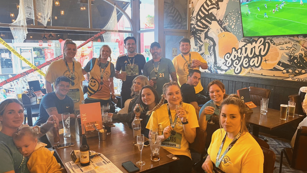 Compass Associates - Great South Run team 2021 enjoying a celebratory drink at Scarlett Tap